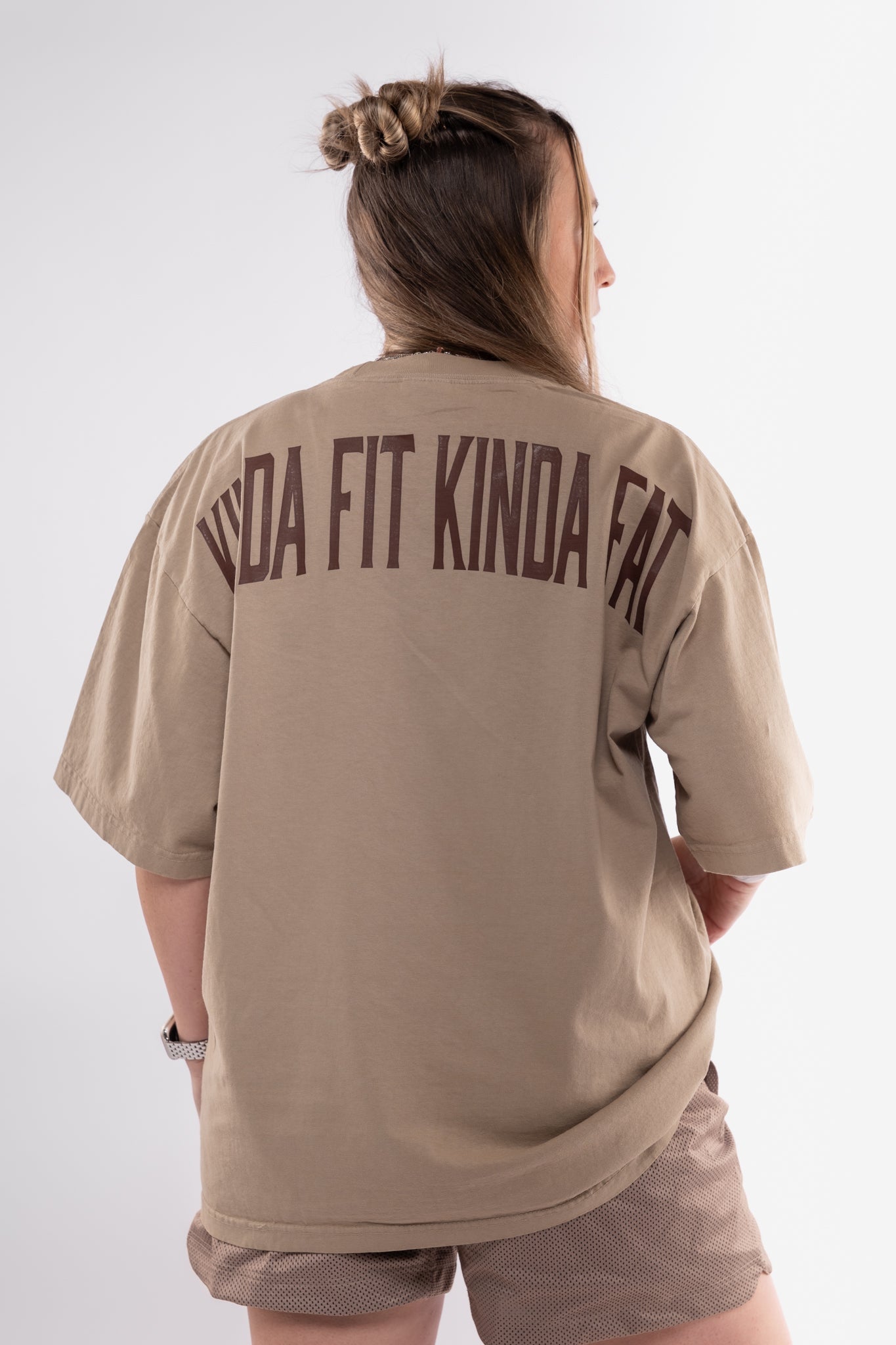 Kinda Fit Kinda Fat Fahrenheit Premium Oversized Tee (Tan)