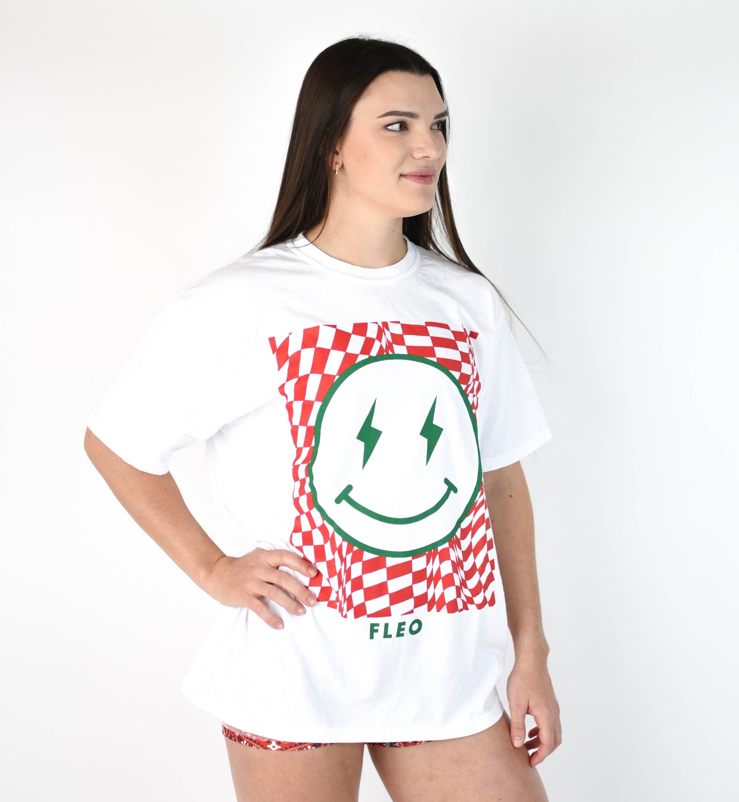 FLEO Oversized Tee - Holiday Smiley (White)