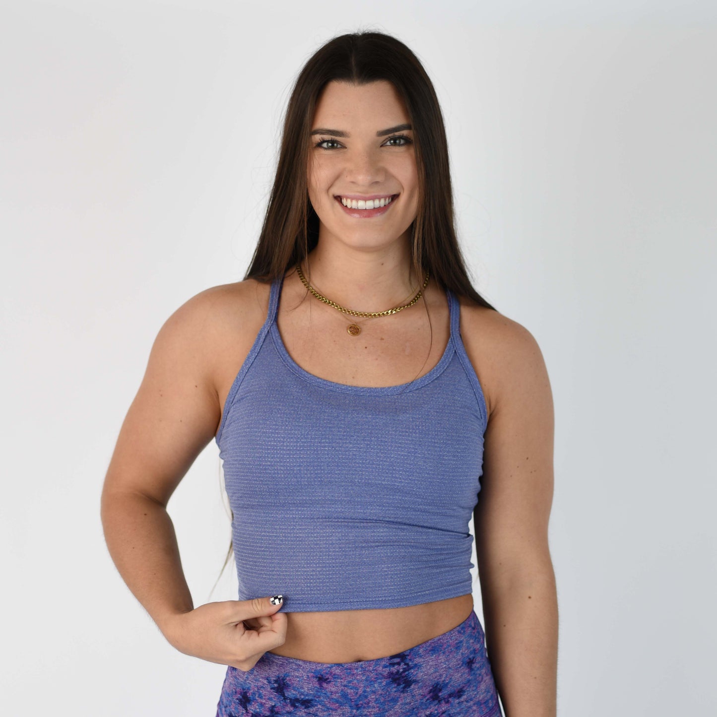 FLEO Switch Up Crop Tank - Heather Light Cobalt
