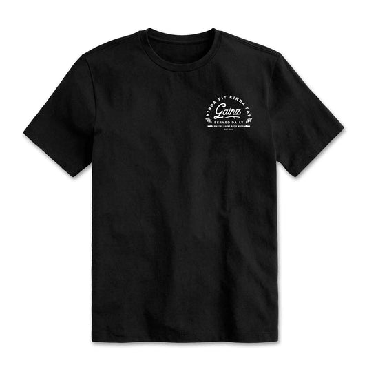 Kinda Fit Kinda Fat Gainz Served Daily Tee (Black)