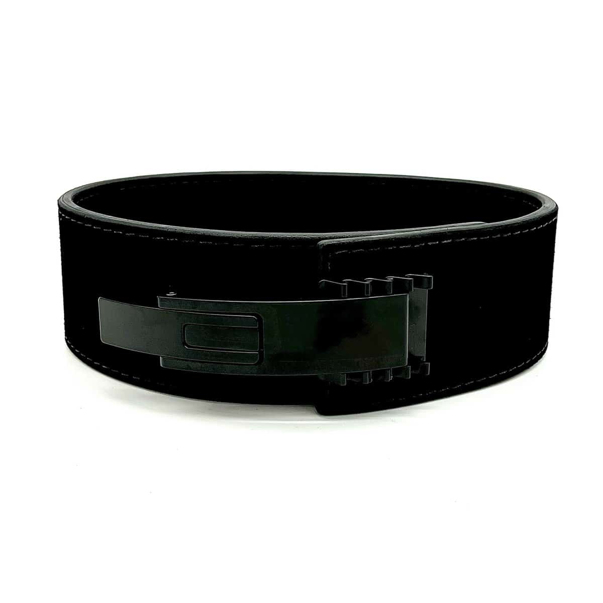 Pioneer Fitness "Stock" Black Double Suede Powerlifting Lever Belt (with Matte Black PAL V2) – 10mm thick – 4" wide