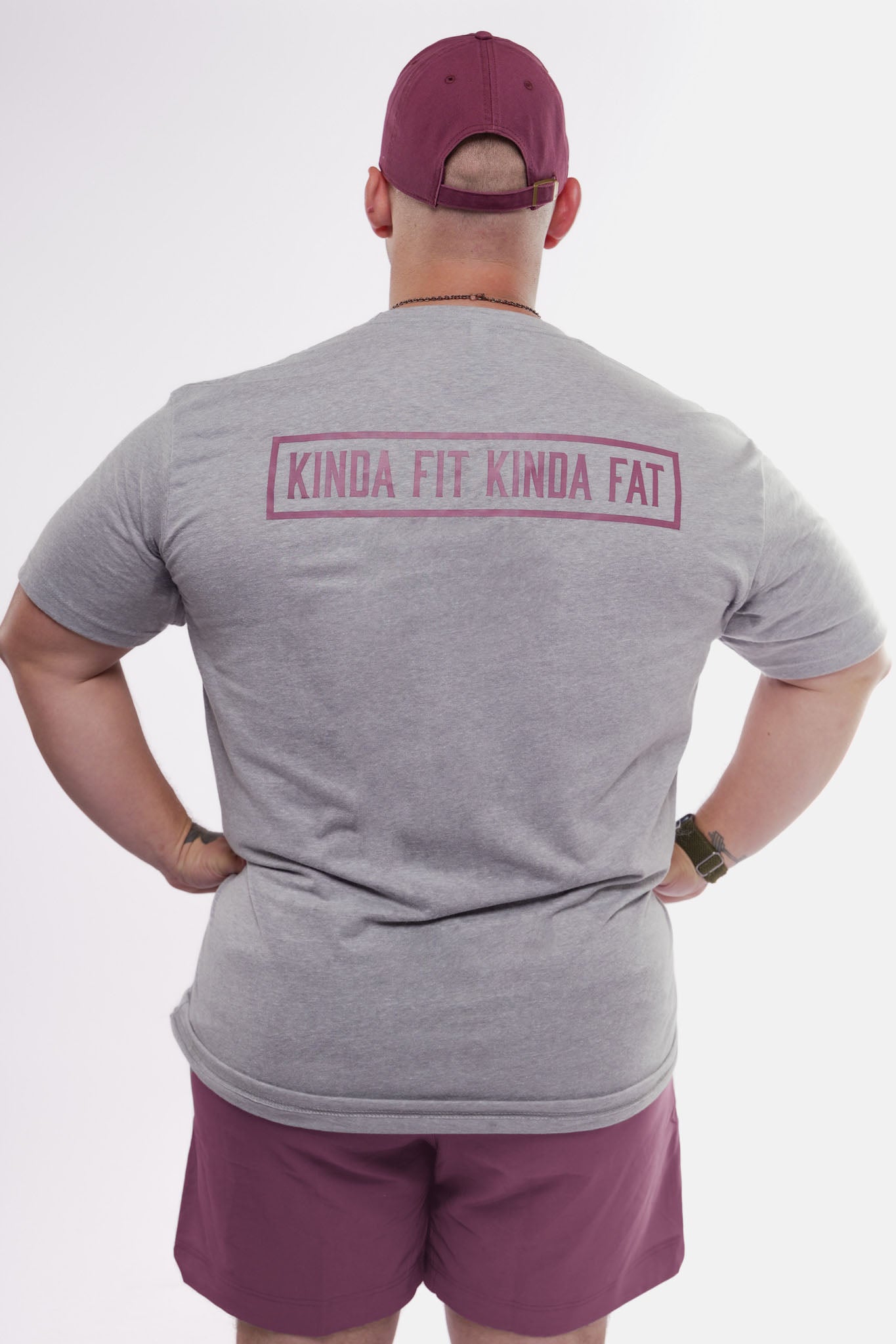 Kinda Fit Kinda Fat Bar Logo Tee (Heather Grey / Berry)