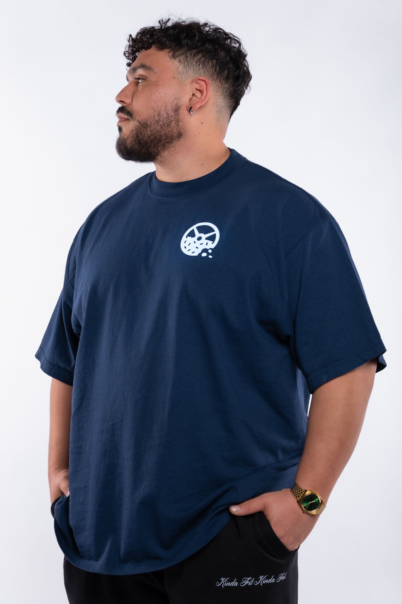 Kinda Fit Kinda Fat Fahrenheit Premium Oversized Tee (Navy)