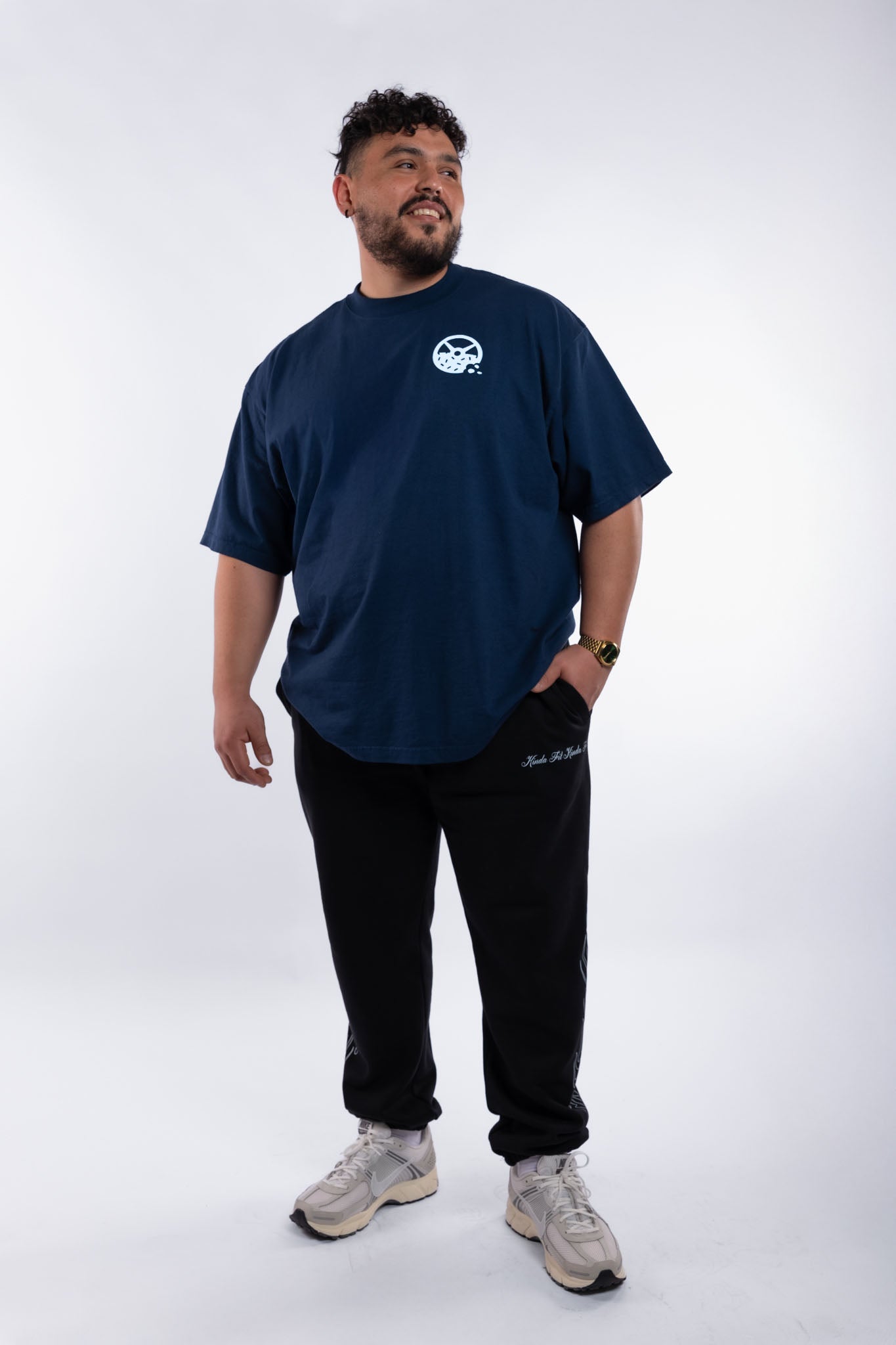 Kinda Fit Kinda Fat Fahrenheit Premium Oversized Tee (Navy)
