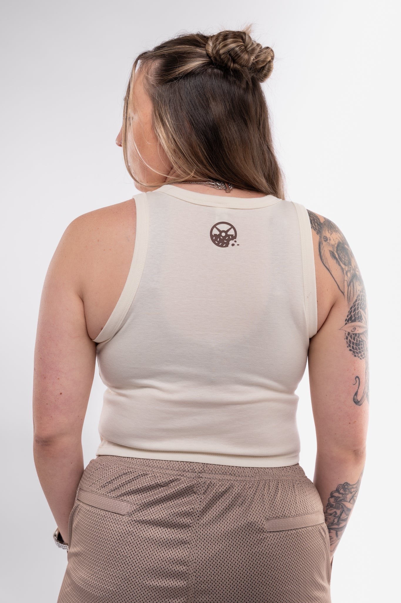 Kinda Fit Kinda Fat Fahrenheit Cropped Racer Tank (Cream)