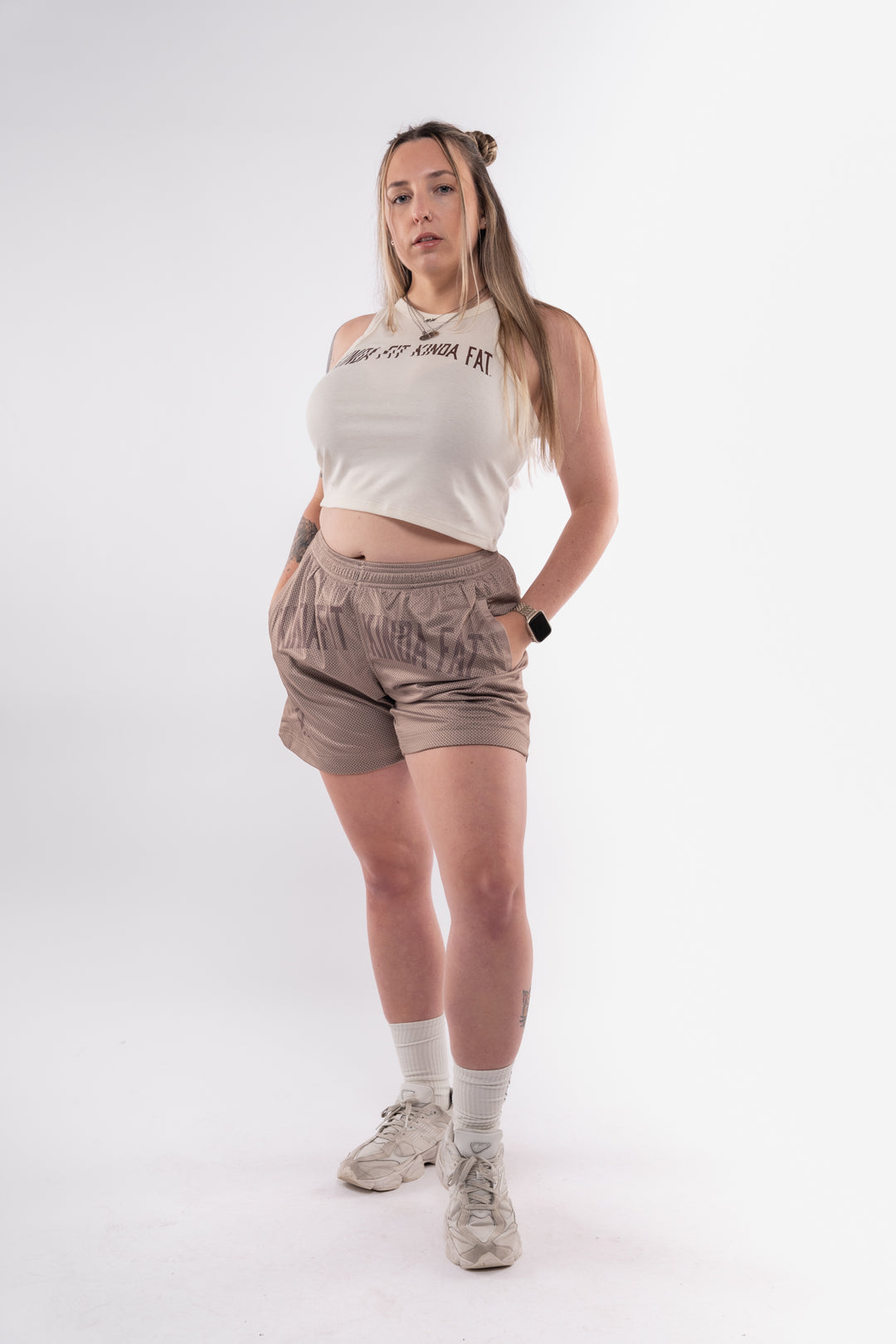 Kinda Fit Kinda Fat Fahrenheit Cropped Racer Tank (Cream)