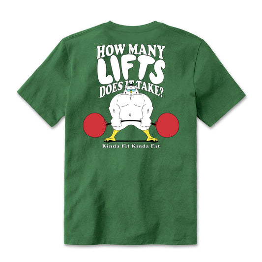 Kinda Fit Kinda Fat How Many Lifts? Tee (Green)