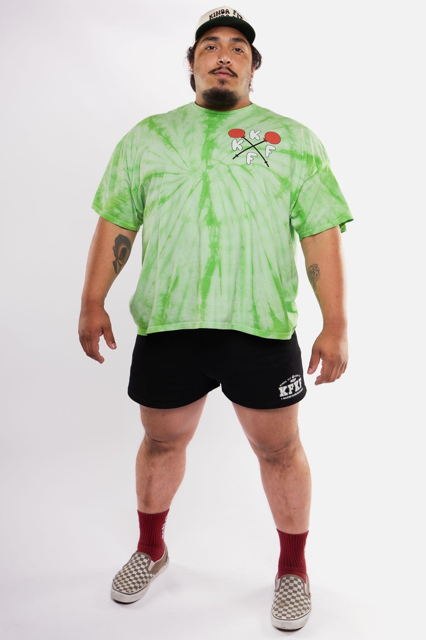 Kinda Fit Kinda Fat How Many Lifts? Tee (Lime Tie-dye)