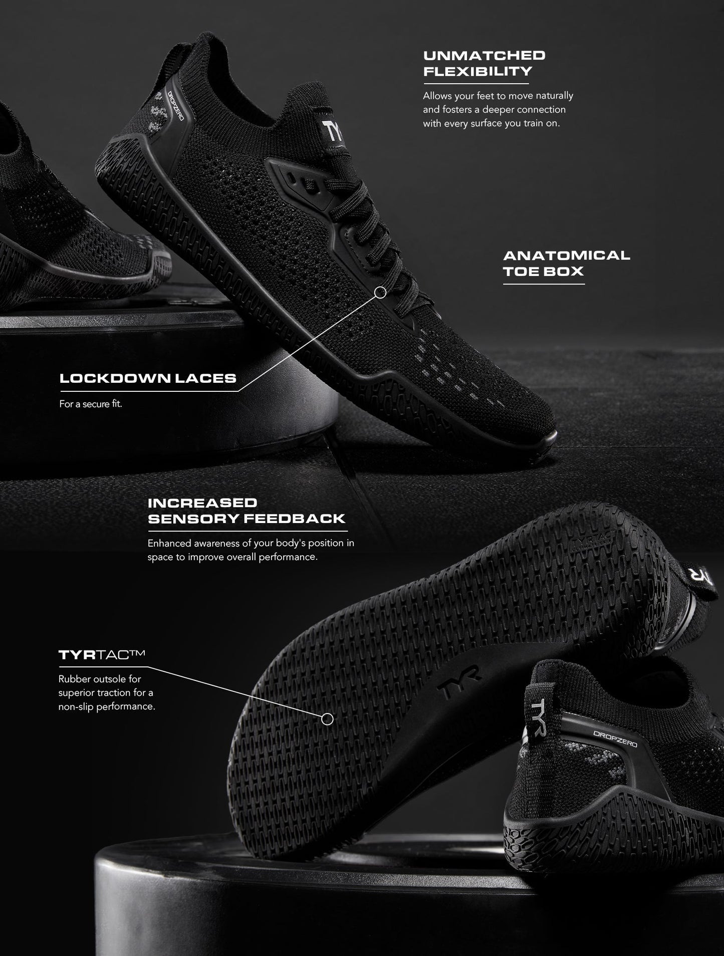 TYR DZL-1 DropZero Barefoot Trainer Shoes (001 Black)