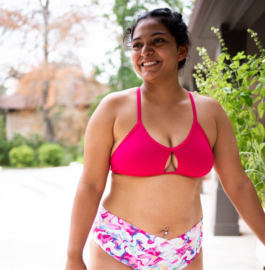FLEO Keyhole Scoop Bikini Top - Cherry Pink