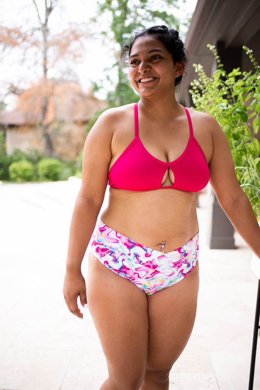 FLEO Keyhole Scoop Bikini Top - Cherry Pink