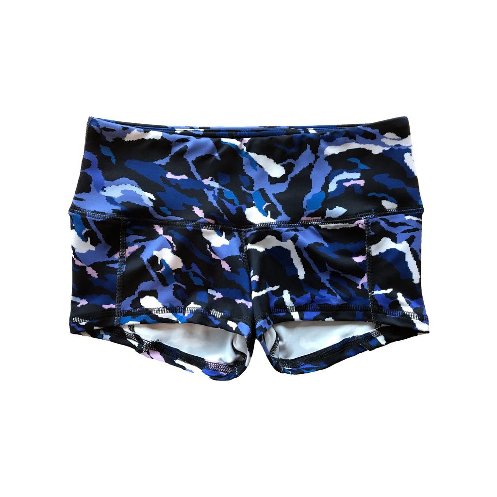 Blue camo shorts womens top
