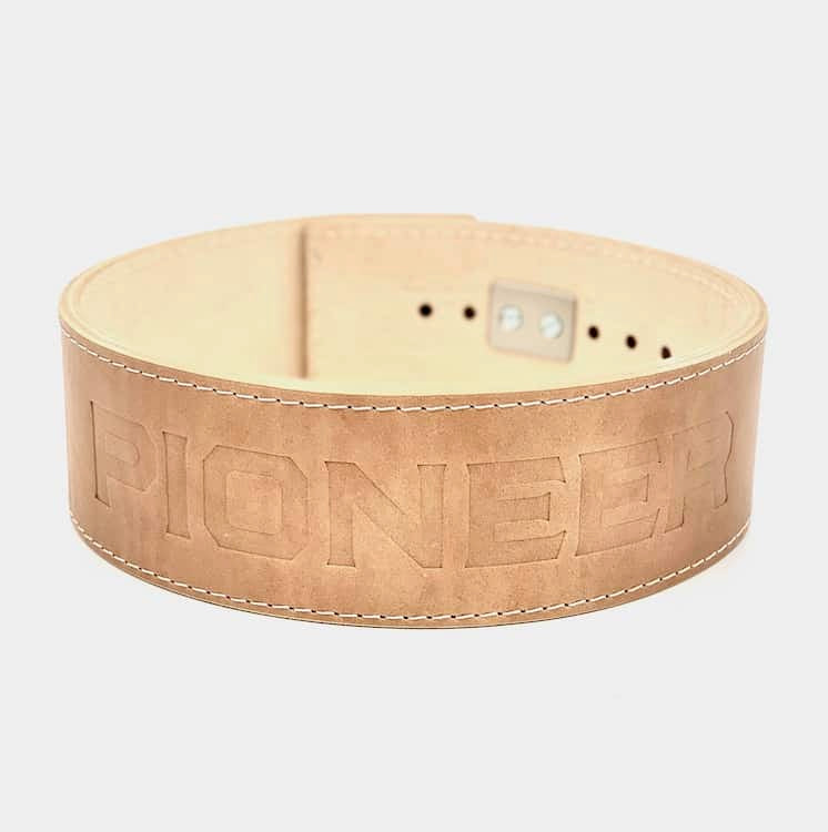 Pioneer Fitness "Stock" Untreated Powerlifting Lever Belt (with Satin Nickel PAL) – 10mm thick – 4" wide - 9 for 9