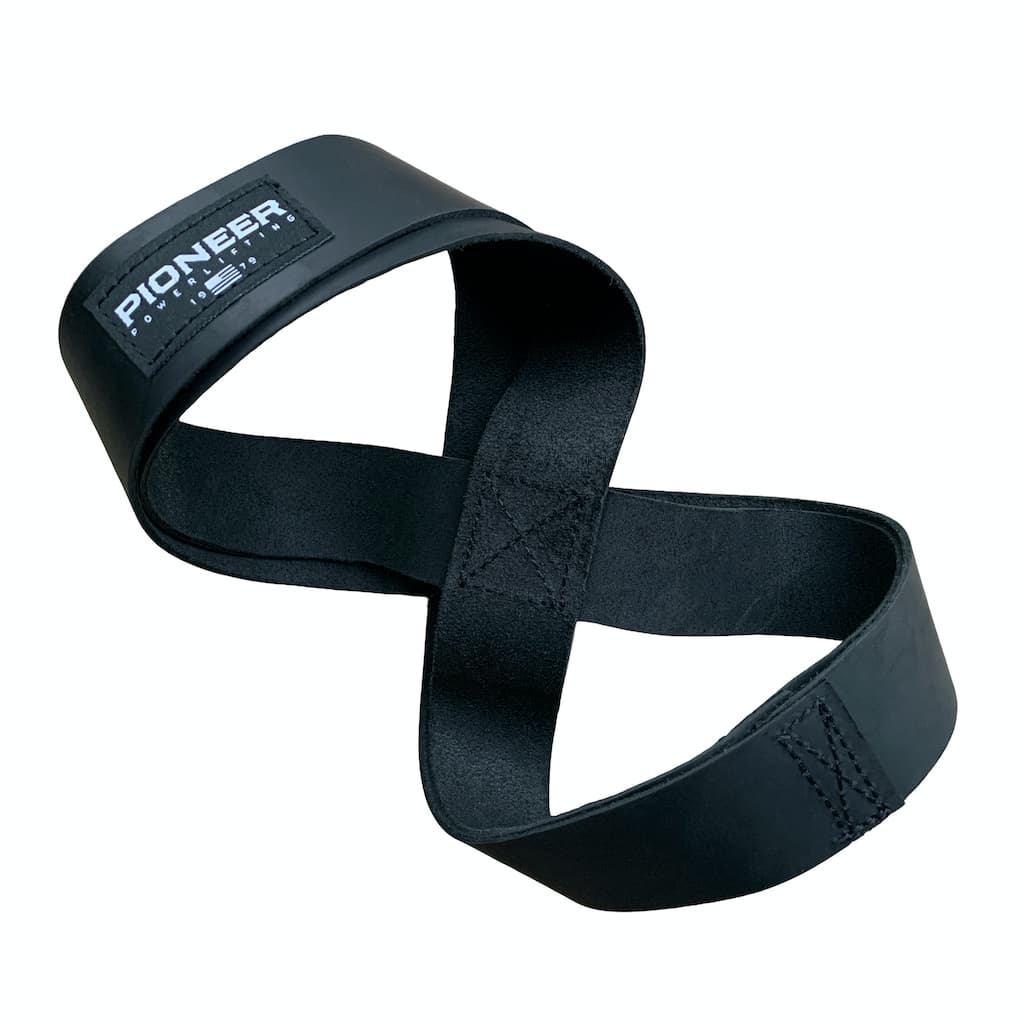 Pioneer Fitness Black Leather Figure 8 Lifting Straps - 9 for 9