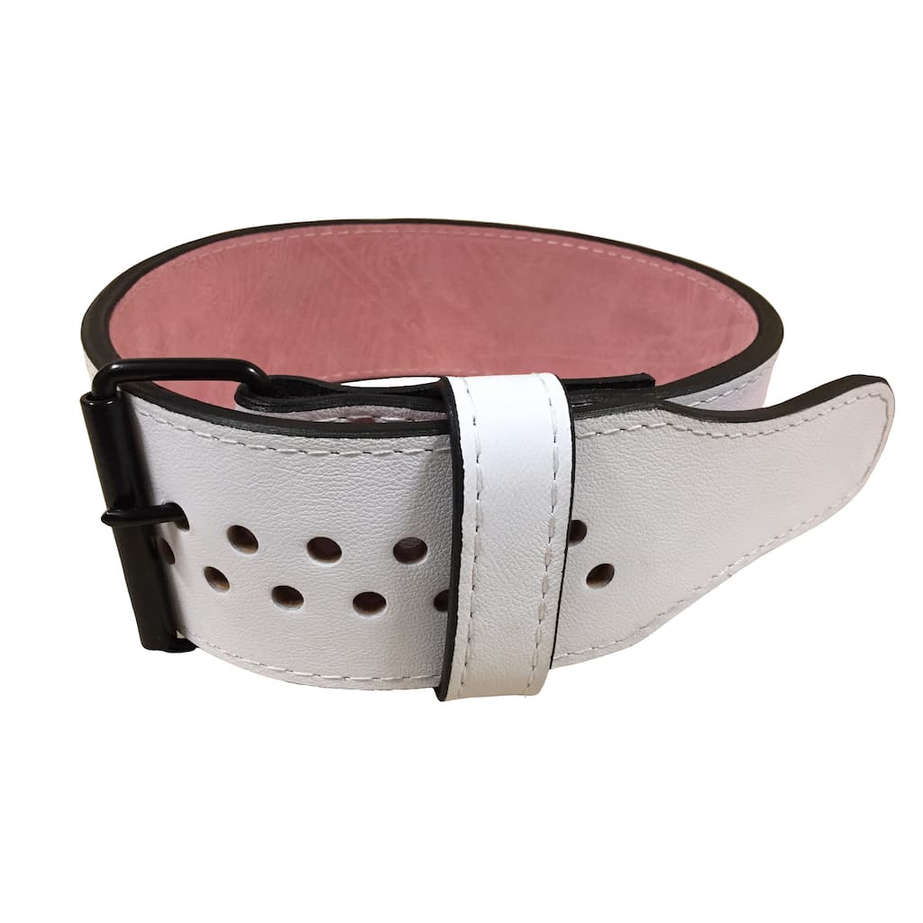 Pioneer Cut Powerlifting Belt – 10mm thick – 4" wide (Custom White Garment Leather / Pink Suede)