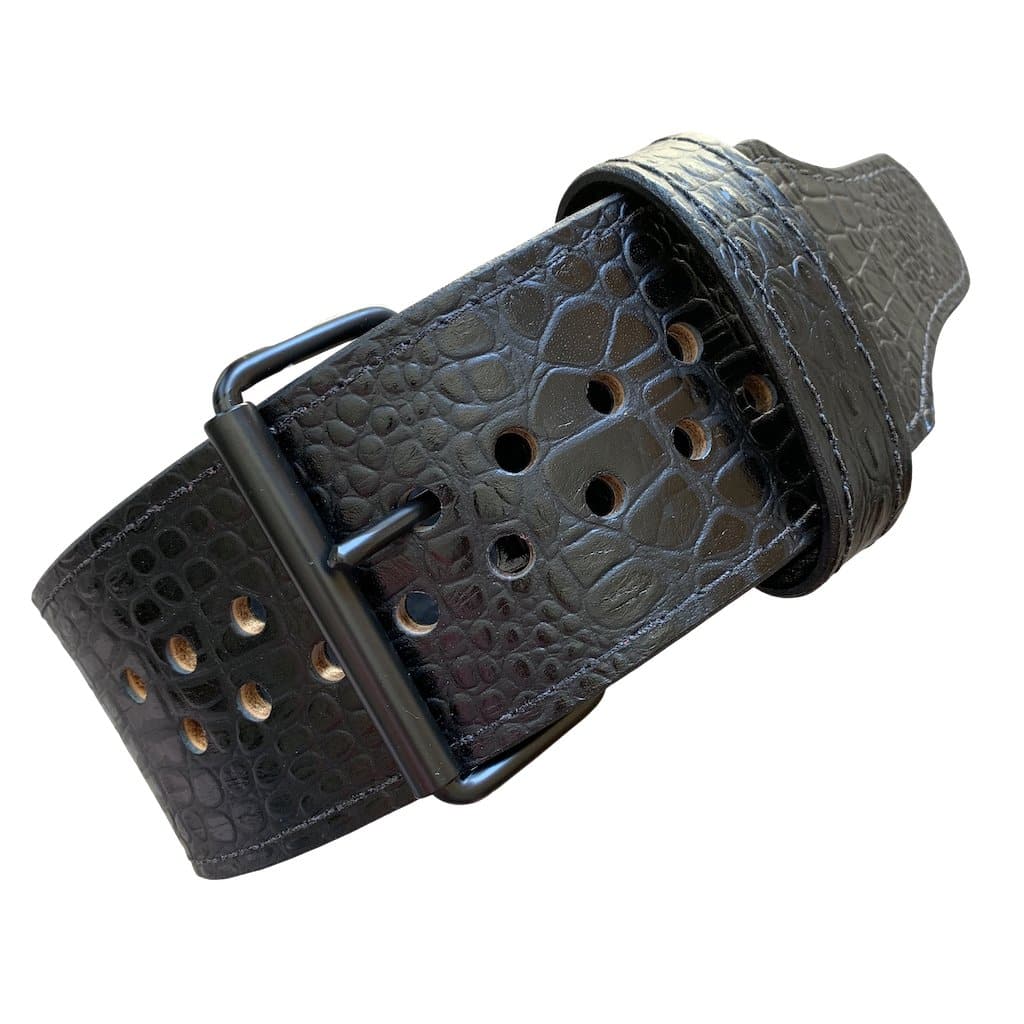 Pioneer Cut™ Powerlifting Belt – 10mm/13mm thick – 3"/4" wide ("Italian" Black Embossed Crocodile) - 9 for 9