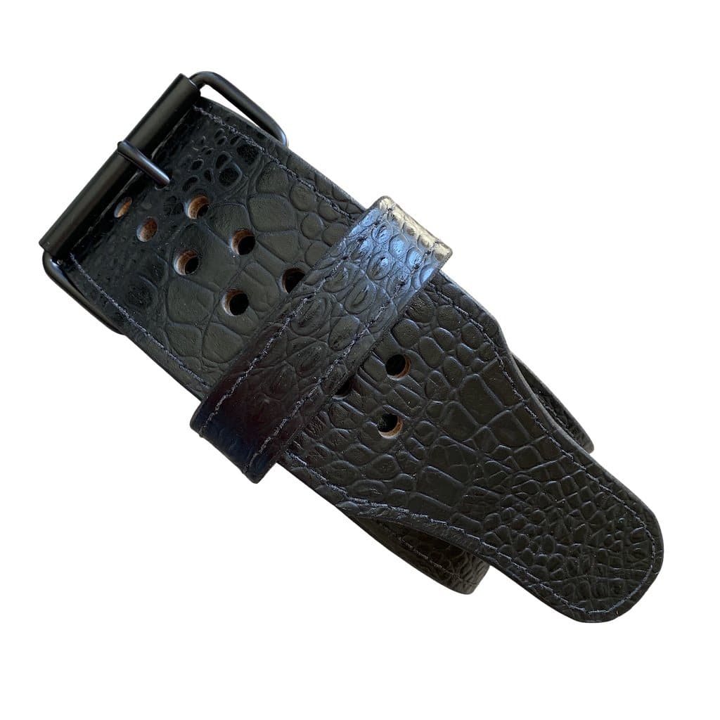 Pioneer Cut™ Powerlifting Belt – 10mm/13mm thick – 3"/4" wide ("Italian" Black Embossed Crocodile) - 9 for 9