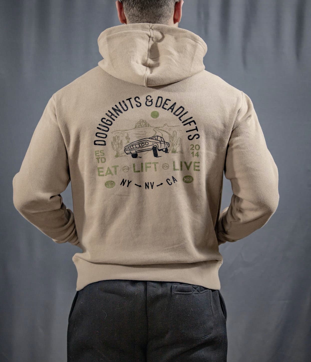 Doughnuts & Deadlifts Low Rider Hoodie (Sand) - 9 for 9