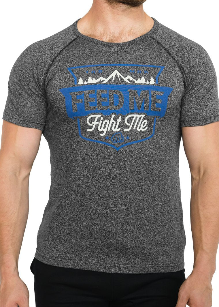 Feed Me Fight Me Men's Get Elevated Structured Performance Tee (Charcoal / Royal Blue) - 9 for 9