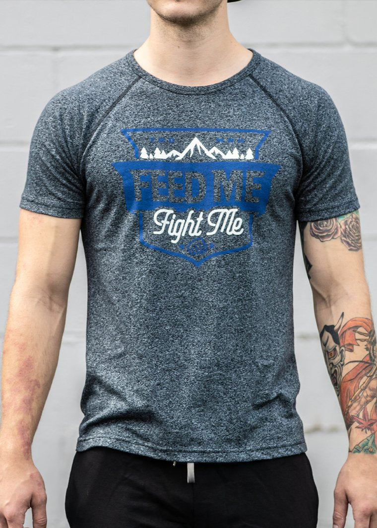 Feed Me Fight Me Men's Get Elevated Structured Performance Tee (Charcoal / Royal Blue) - 9 for 9