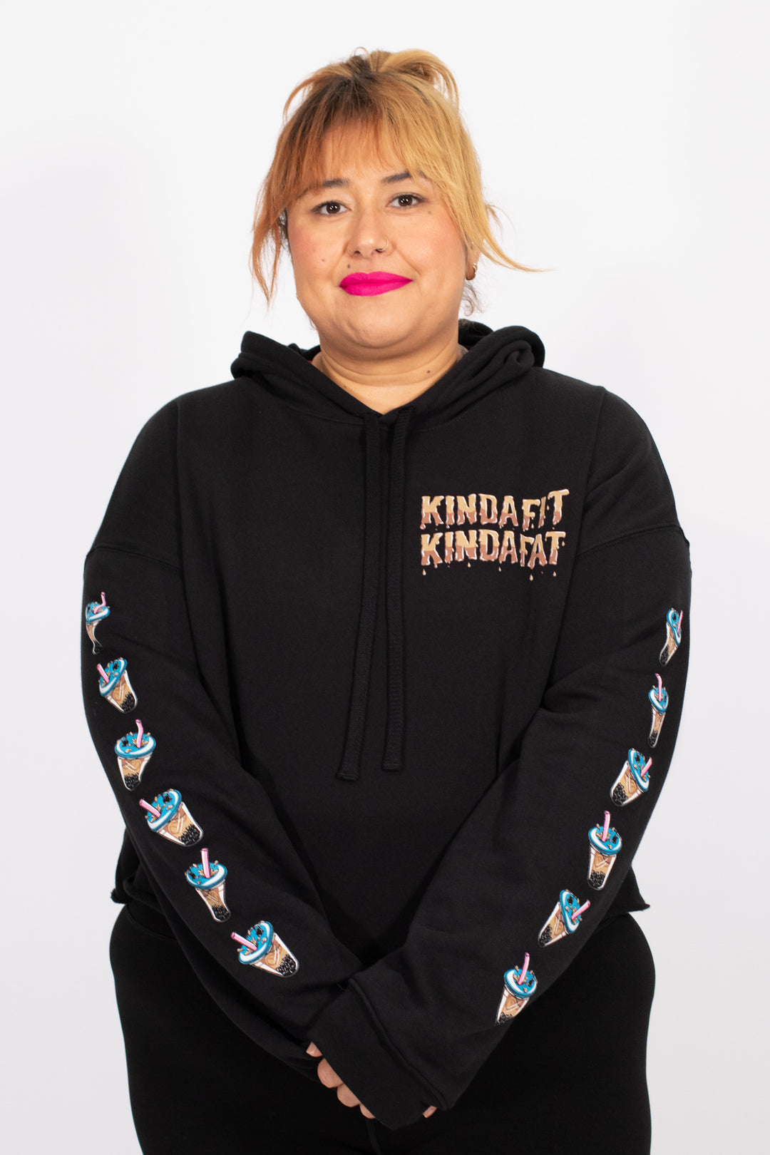 Kinda Fit Kinda Fat Boba Bell Cropped Hoodie
