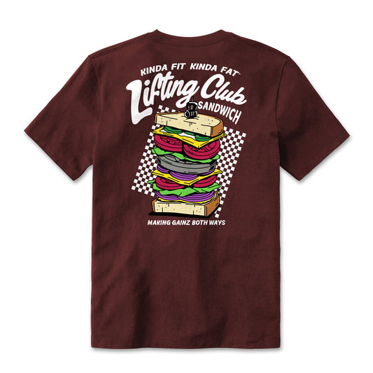Kinda Fit Kinda Fat Lifting Club Sandwich Tee (Maroon)
